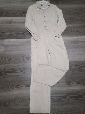 Women's Cream Baggy Denim Jumpsuit Size 8